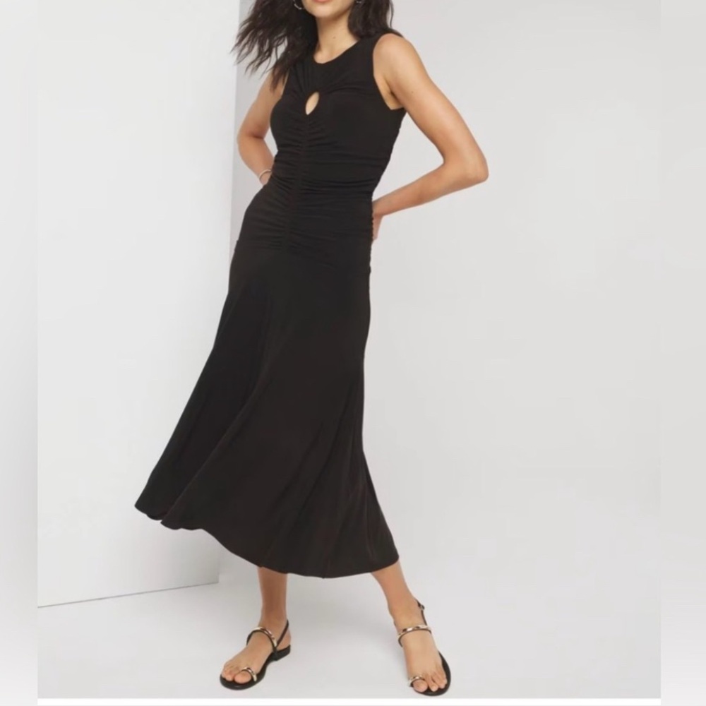 WHBM Ruched Keyhole Maxi Dress Black NWT 8P 570370056